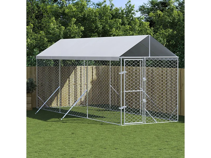 Perrera de exterior con toldo acero galvanizado plata 2x6x2,5 m