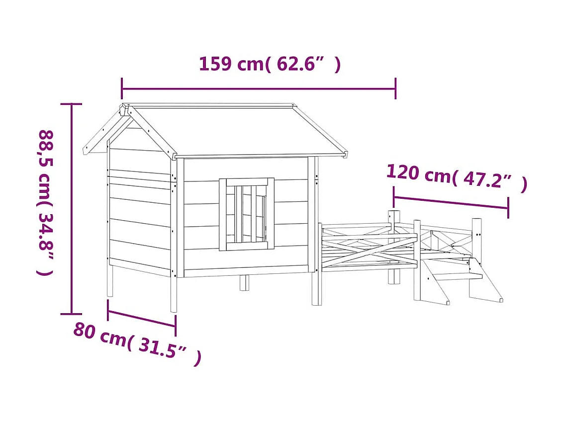 Chenil marron 159x120x88,5 cm bois de pin solide