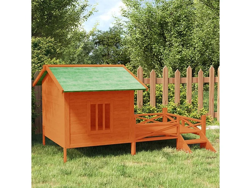 Caseta para perros madera maciza de pino marrón 159x120x88,5 cm