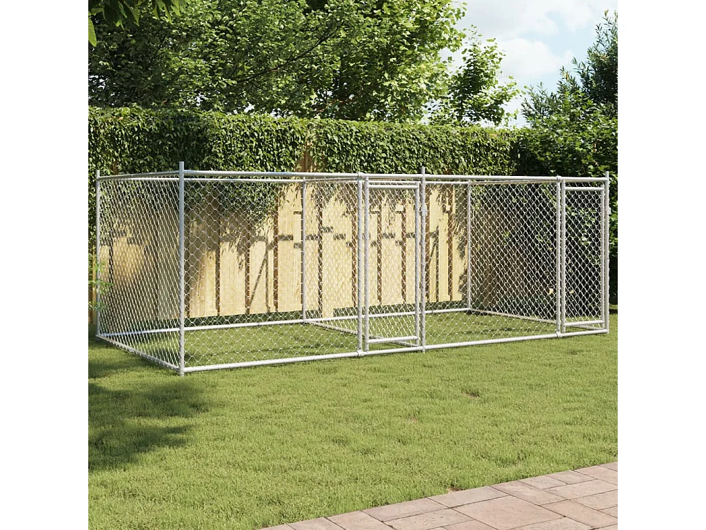 Cage pour chien avec portes gris 4x2x1,5 m acier galvanisé