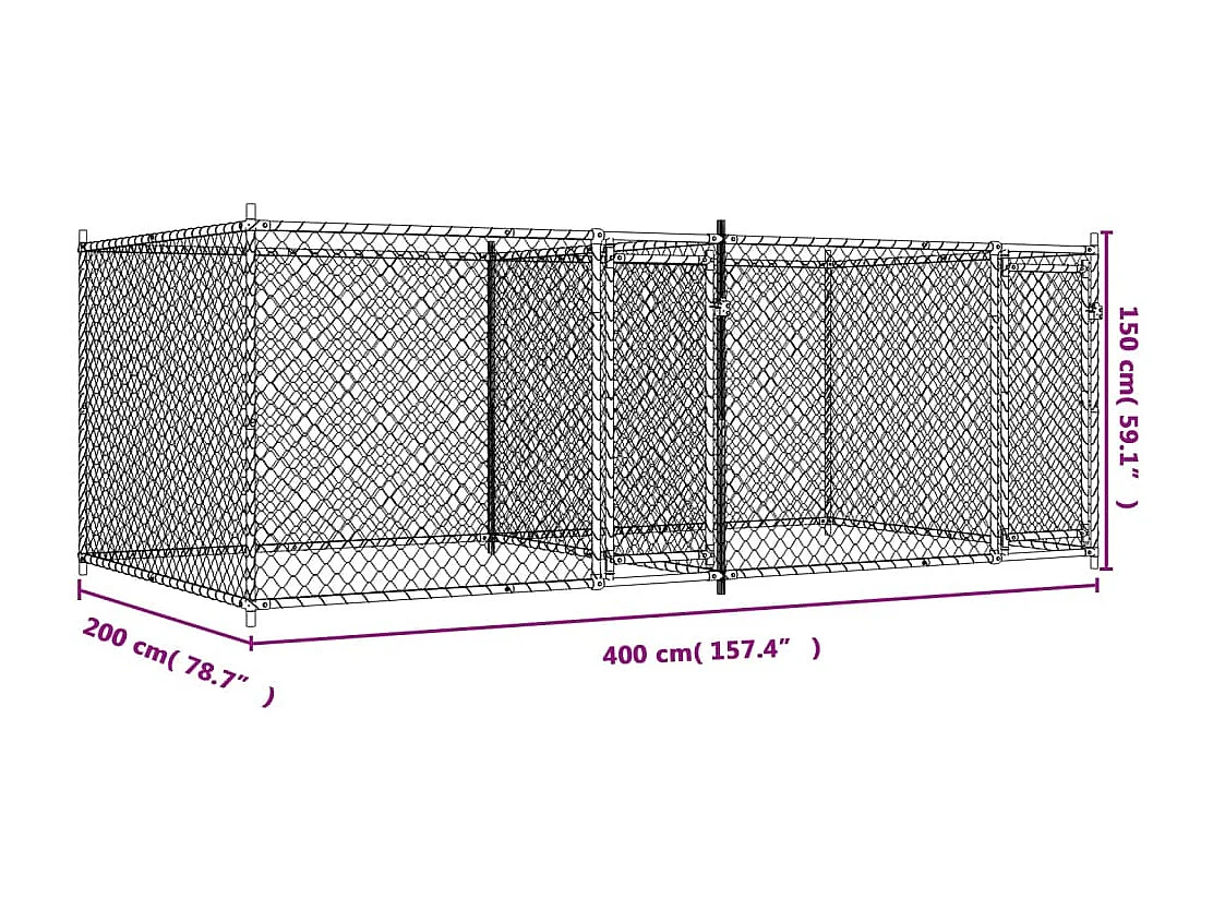 Cage pour chien avec portes gris 4x2x1,5 m acier galvanisé
