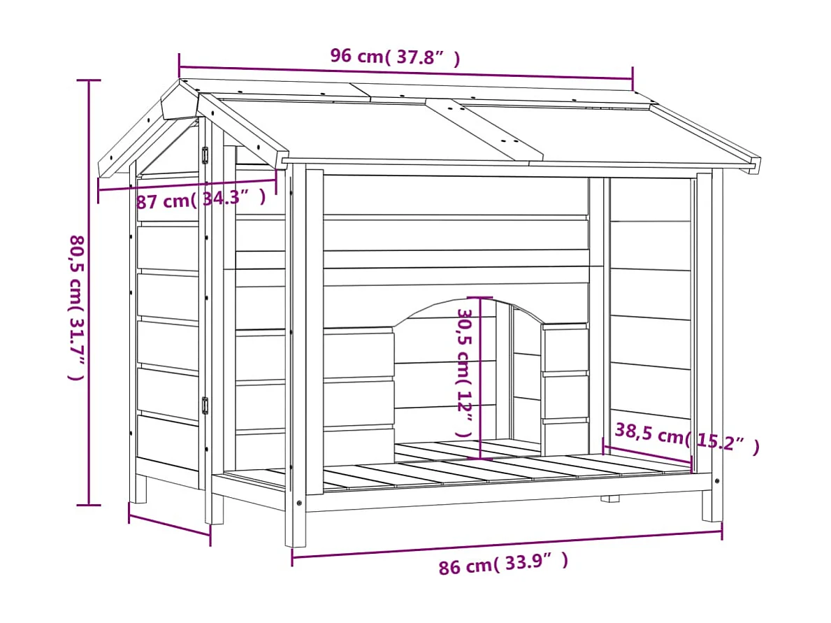 Hondenhok 96x87x80,5 cm massief grenenhout bruin