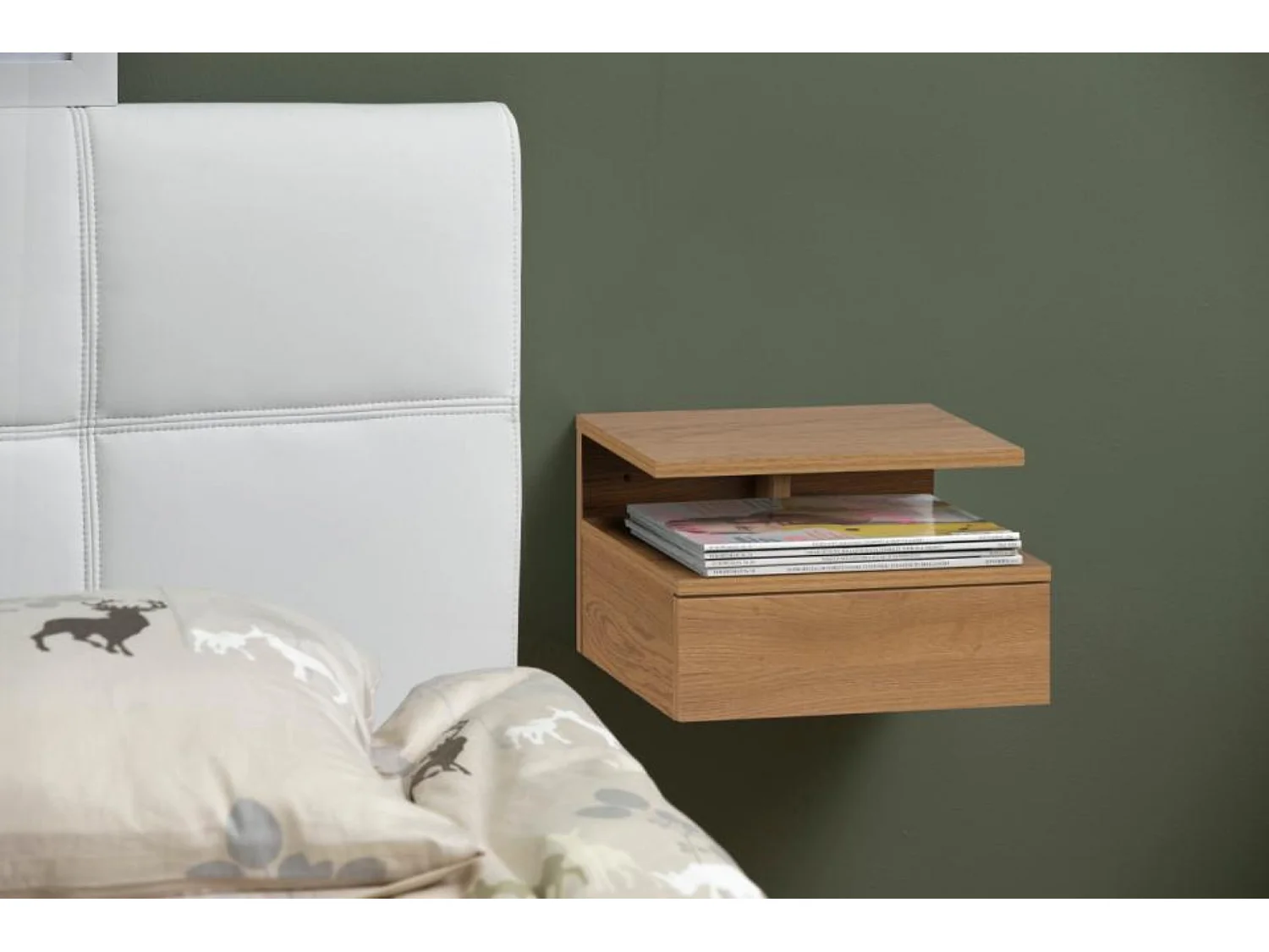 Chevet suspendu en bois 1 tiroir 1 niche - ASLAN