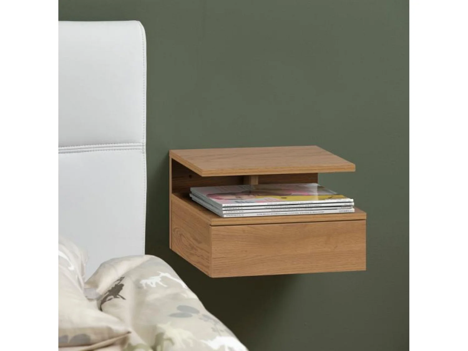 Chevet suspendu en bois 1 tiroir 1 niche - ASLAN