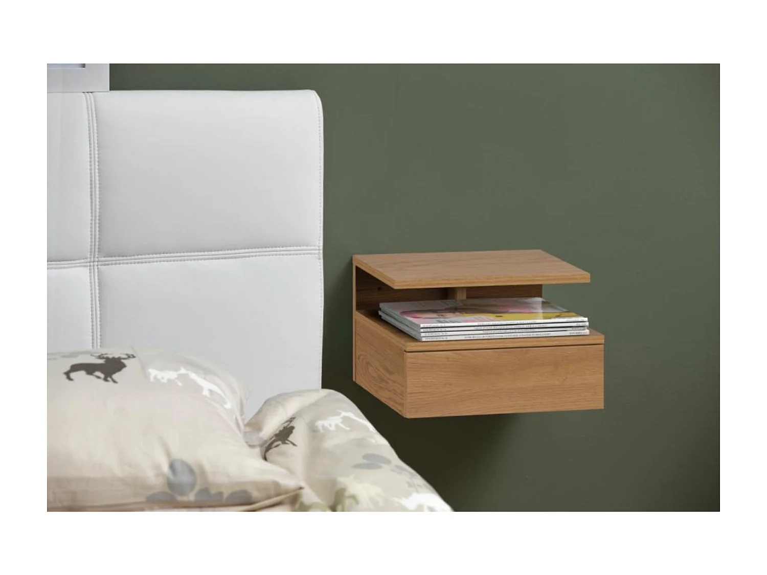 Chevet suspendu en bois 1 tiroir 1 niche - ASLAN