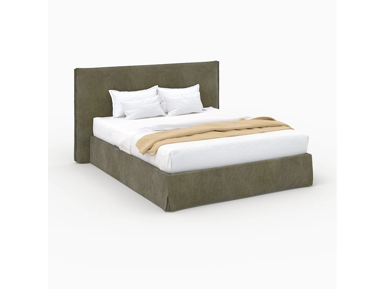 Lit coffre 160x200 cm en tissu vert olive déhoussable - Safia