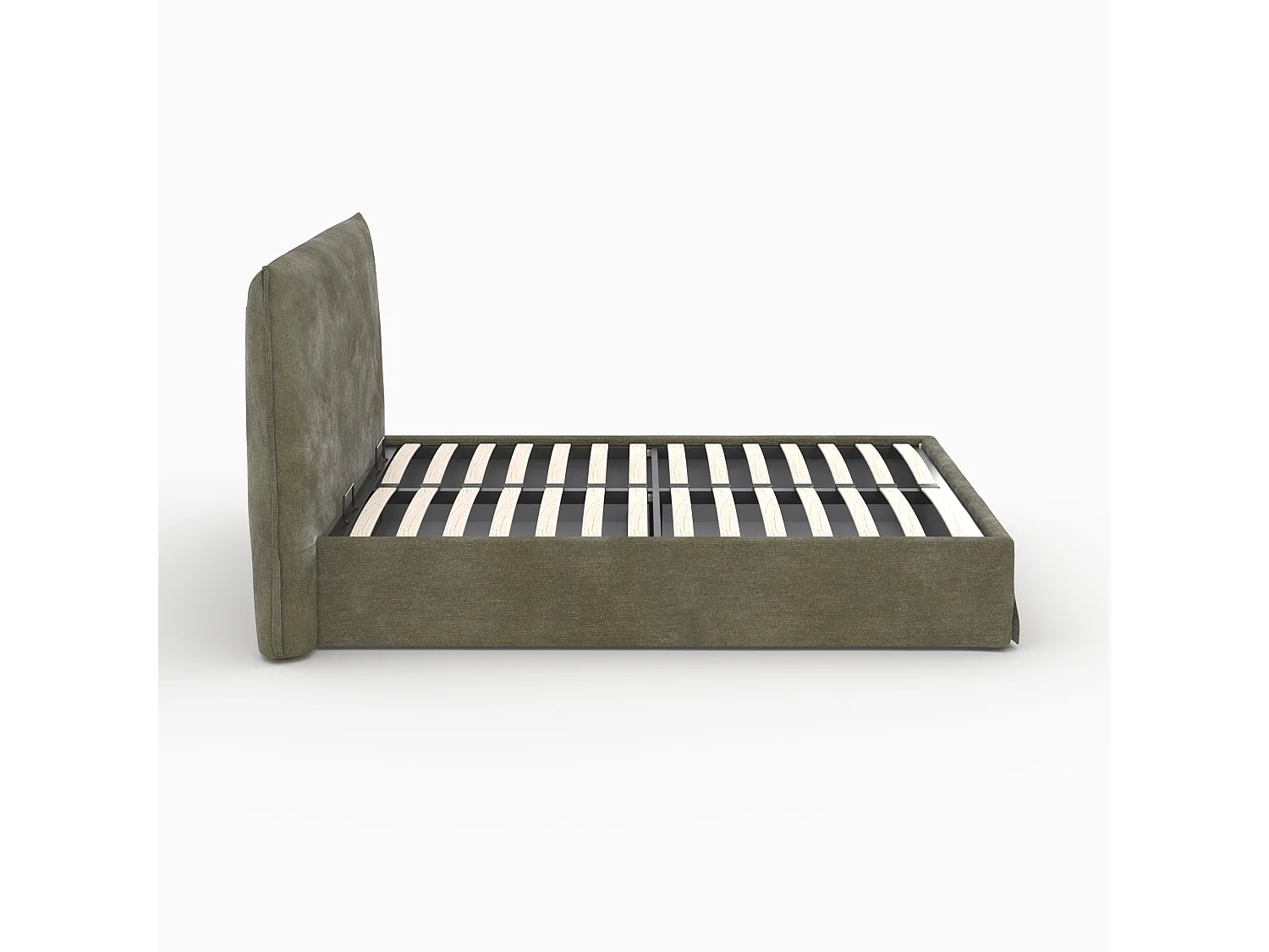 Lit coffre 160x200 cm en tissu vert olive déhoussable - Safia