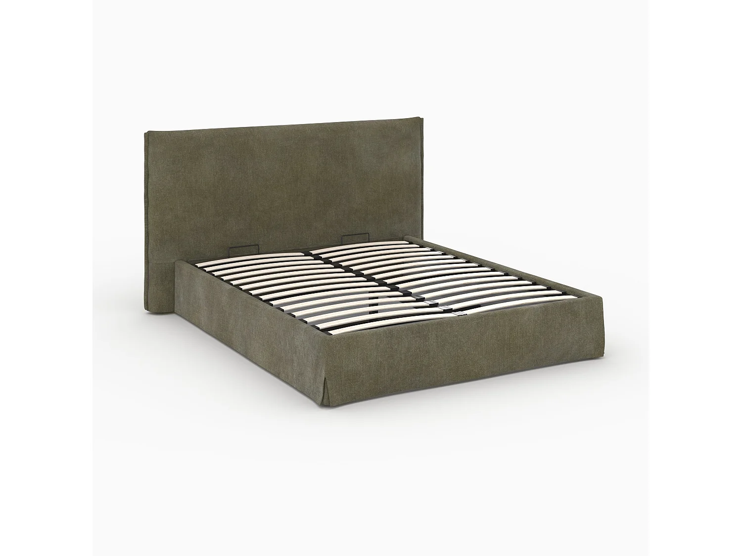 Lit coffre 160x200 cm en tissu vert olive déhoussable - Safia