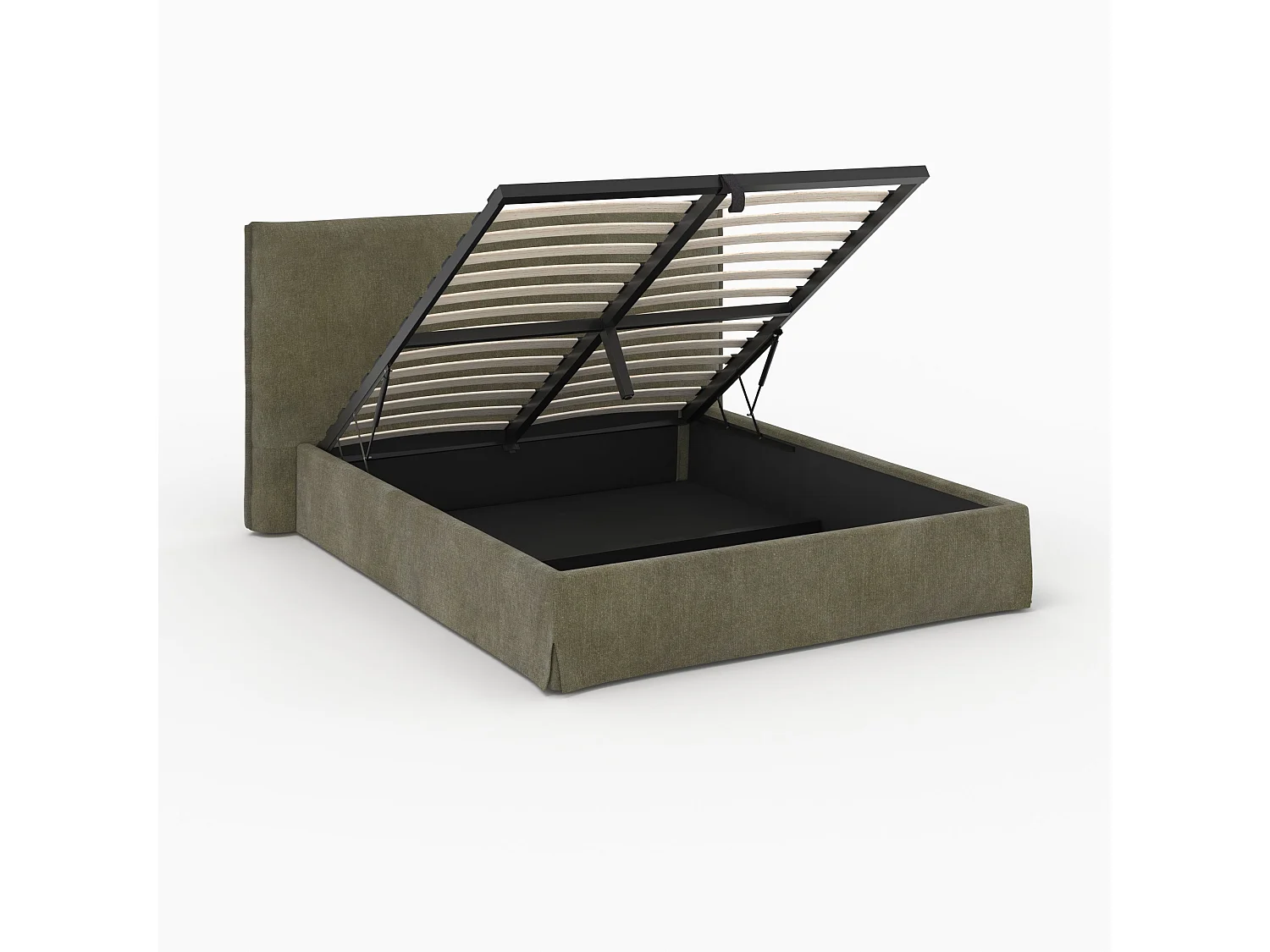 Cama con cofres 160x200 cm en tela verde oliva desmontable - Safia