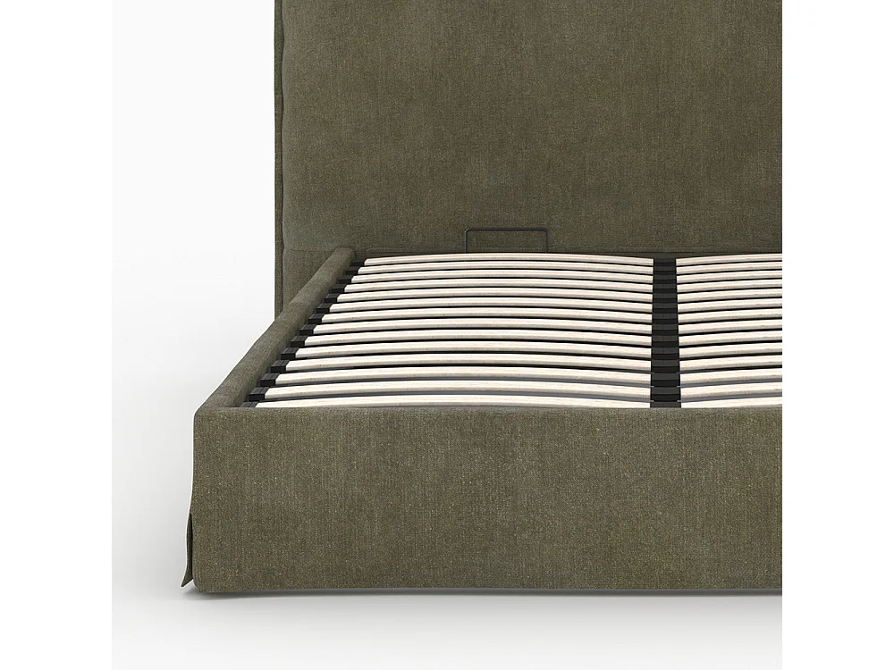 Cama con cofres 160x200 cm en tela verde oliva desmontable - Safia