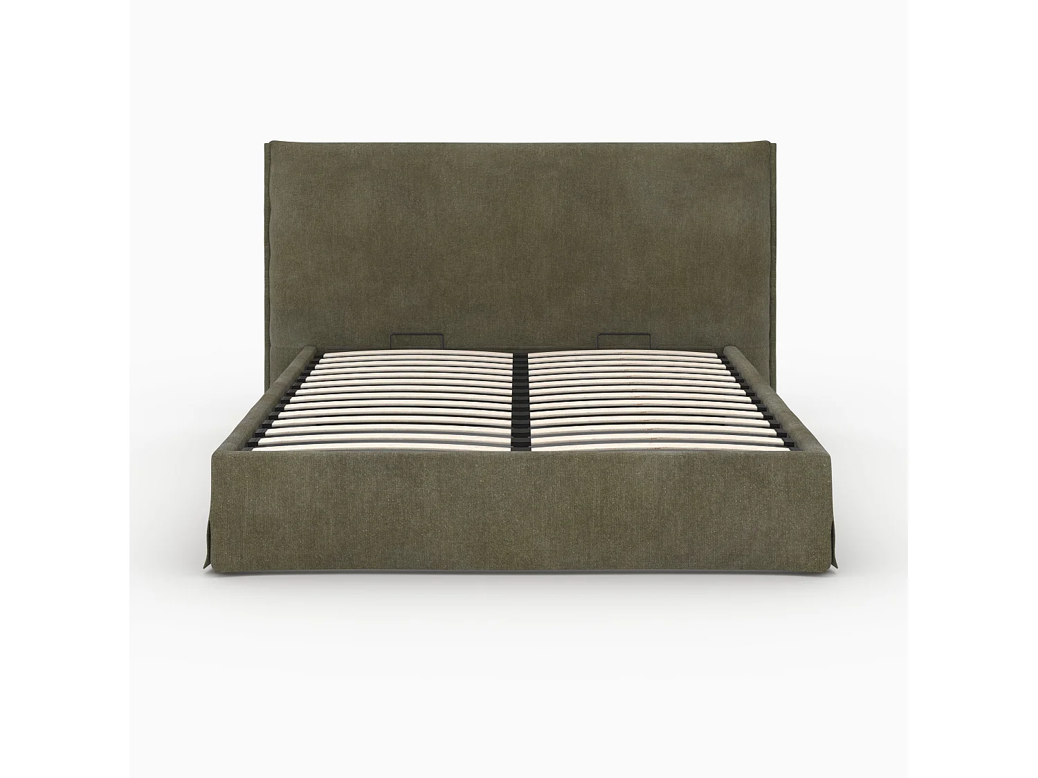 Lit coffre 160x200 cm en tissu vert olive déhoussable - Safia