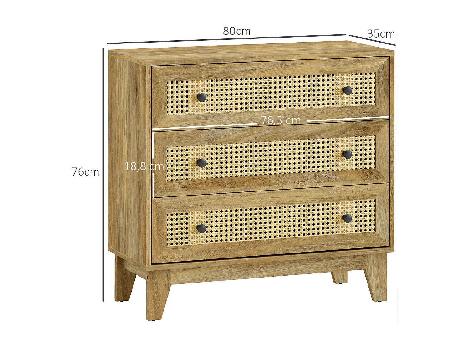 Commode 3 tiroirs style bohème chic cannage en rotin aspect bois de manguier