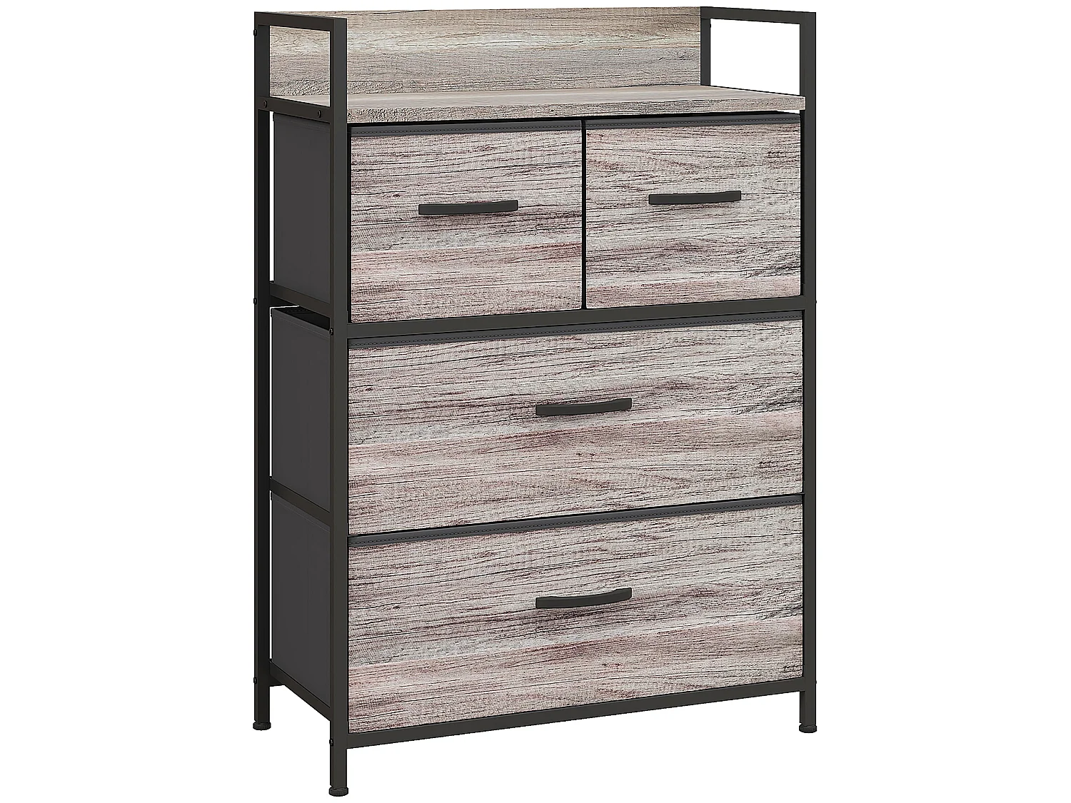 Commode style industriel - 4 tiroirs - acier noir non tissé plateau effet bois gris