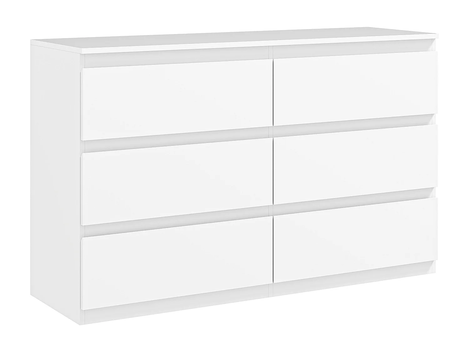 Commode 6 tiroirs coulissants sans poignées - dim. 120 x 39 x 75 cm - blanc