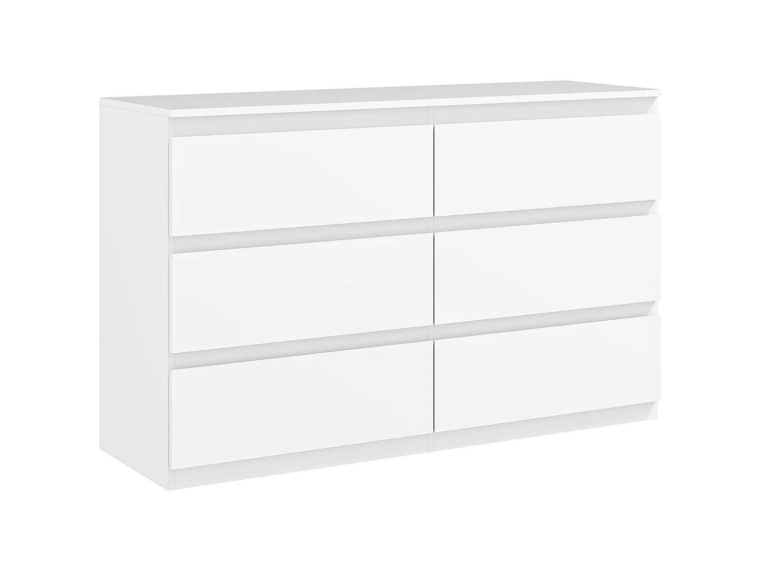 Commode 6 tiroirs coulissants sans poignées - dim. 120 x 39 x 75 cm - blanc