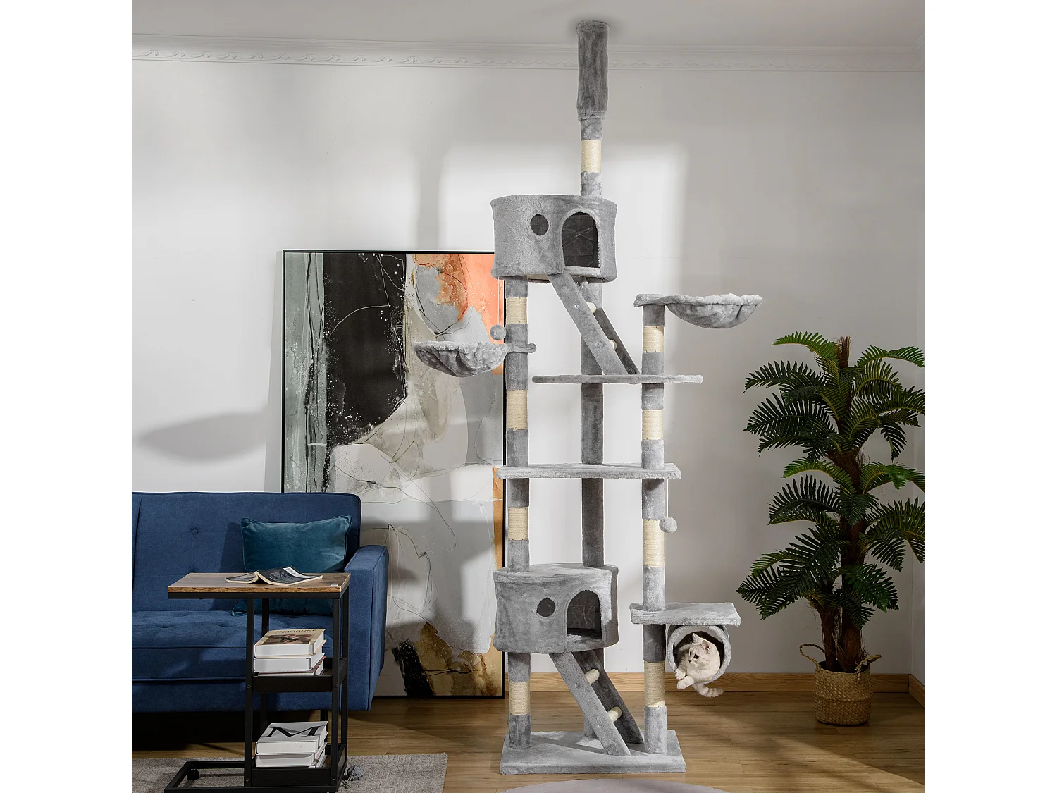 Arbre à chat design XXL réglable H.240-260 cm multi-équipement gris