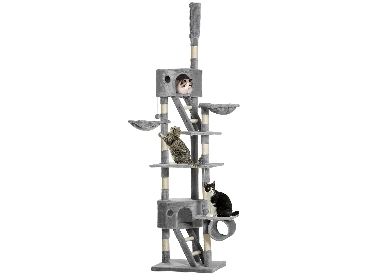 Arbre à chat design XXL réglable H.240-260 cm multi-équipement gris