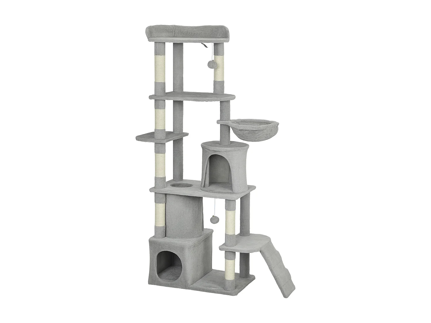 Arbre à chat design gris clair multi-activités - zones de repos, griffoirs - H.170 cm