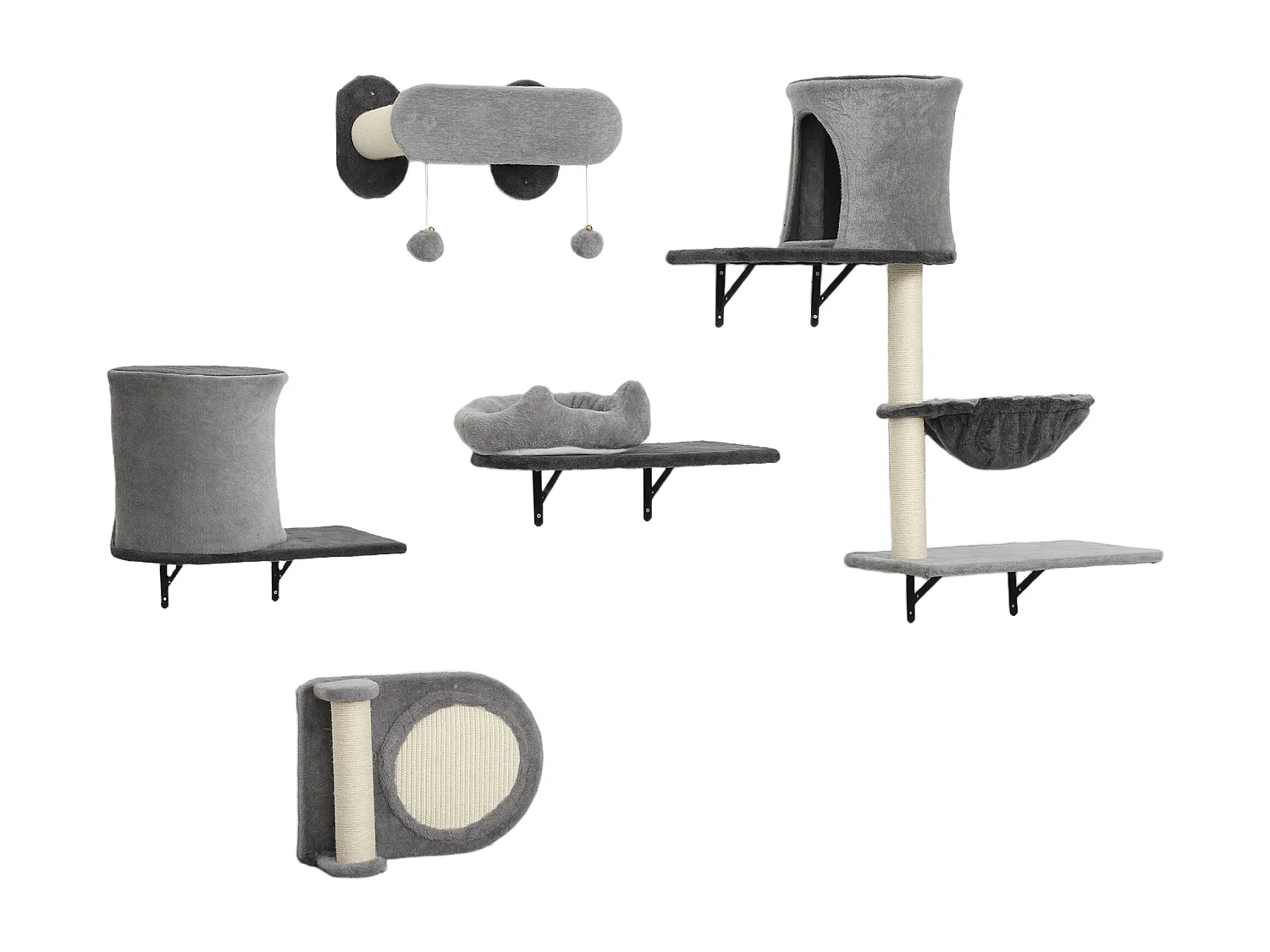 Arbre à chat design mural - parcours mural en bois pour chat 5 pièces variées - crème gris