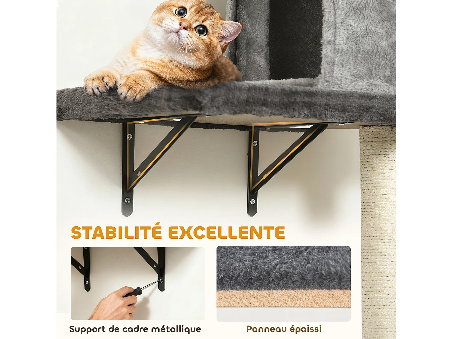 Arbre à chat design mural - parcours mural en bois pour chat 5 pièces variées - crème gris