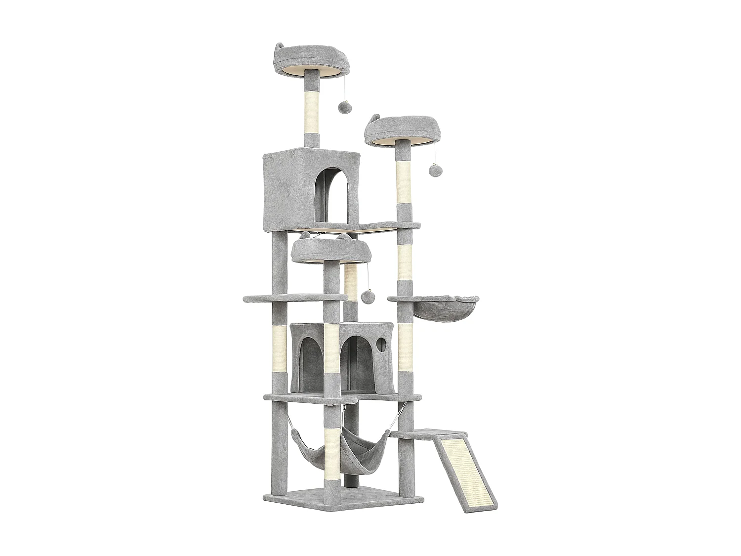 Arbre à chat design XXL gris clair multi-activités - zones de repos, griffoirs, grattoir - H.192 cm