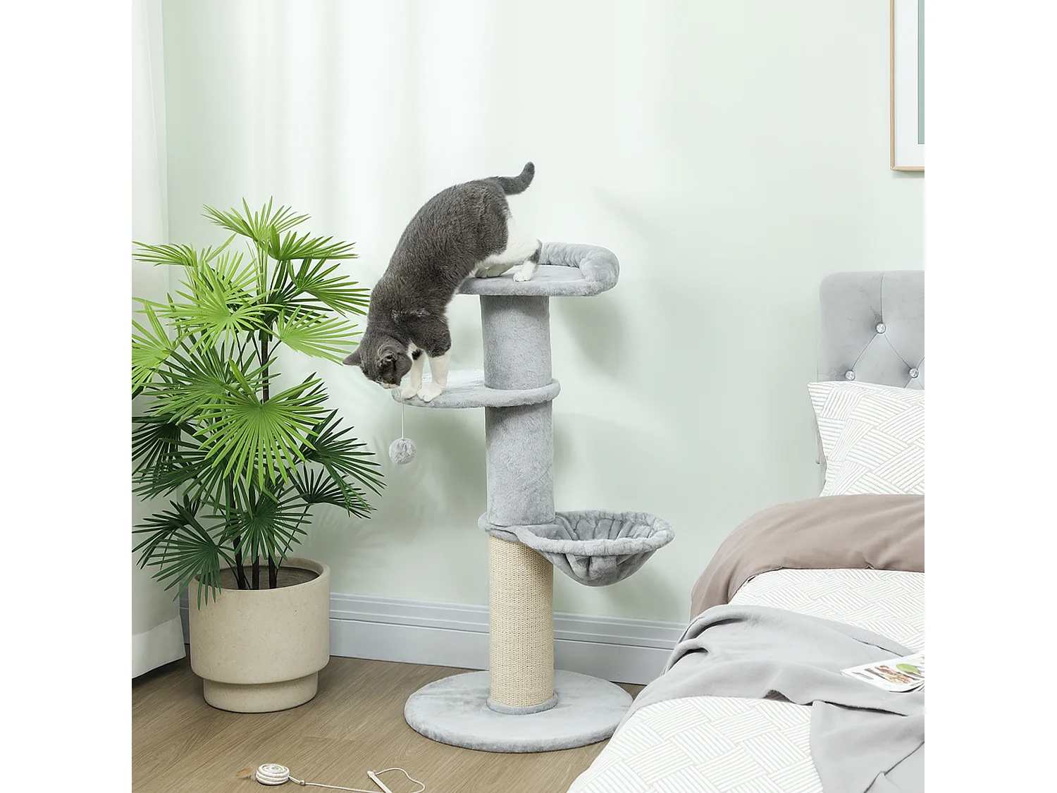 Arbre à chat design gris clair H.103cm - griffoir, hamac, jeu boule, plateformes