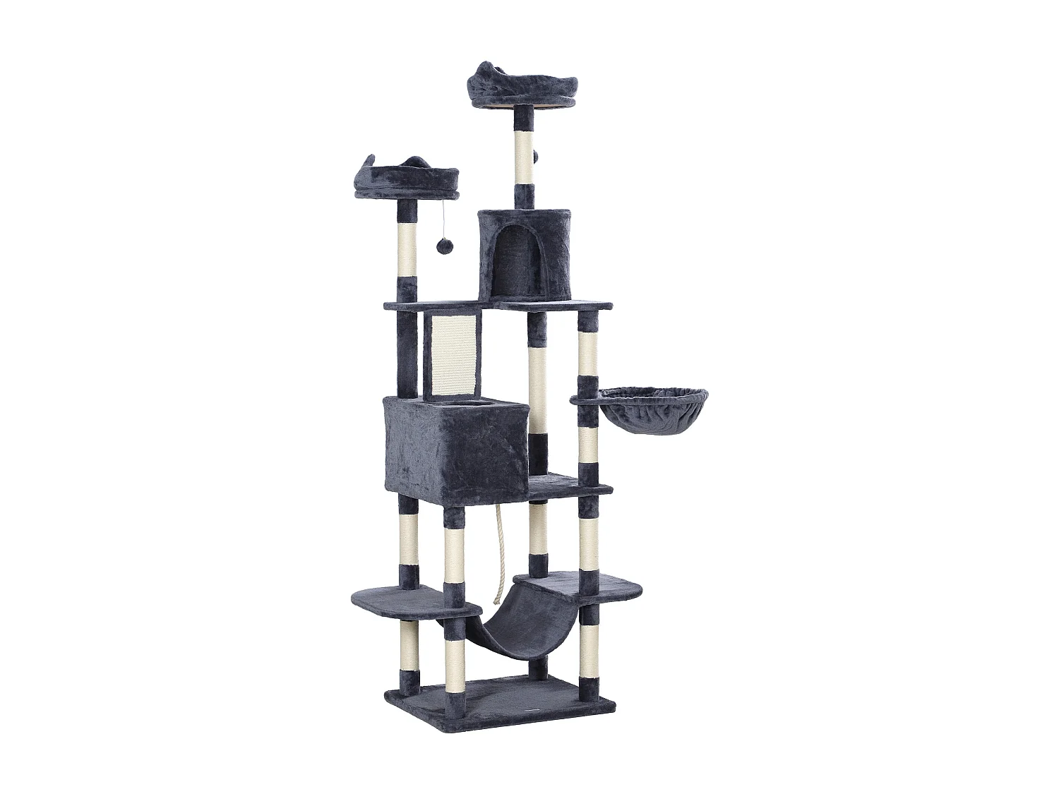 Arbre à chat grande taille H.206 cm équipement et accessoires multiples sisal naturel peluche gris