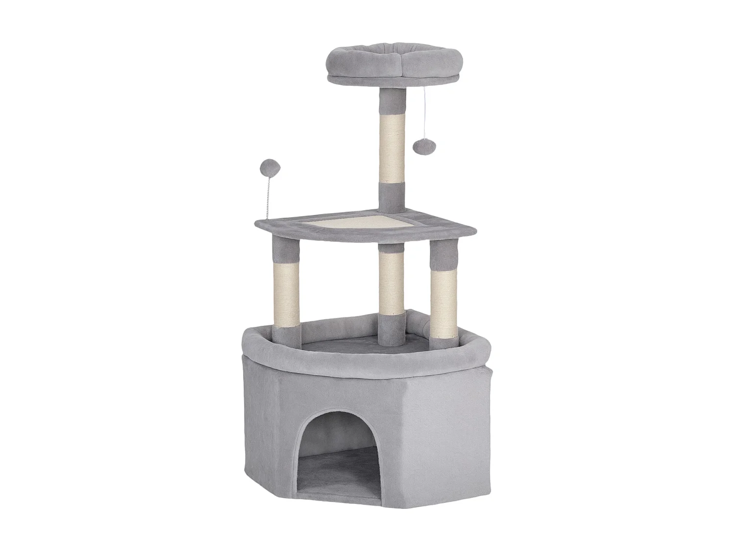 Arbre à chat d'angle H.114cm griffoirs grattoir grande niche plateformes gris