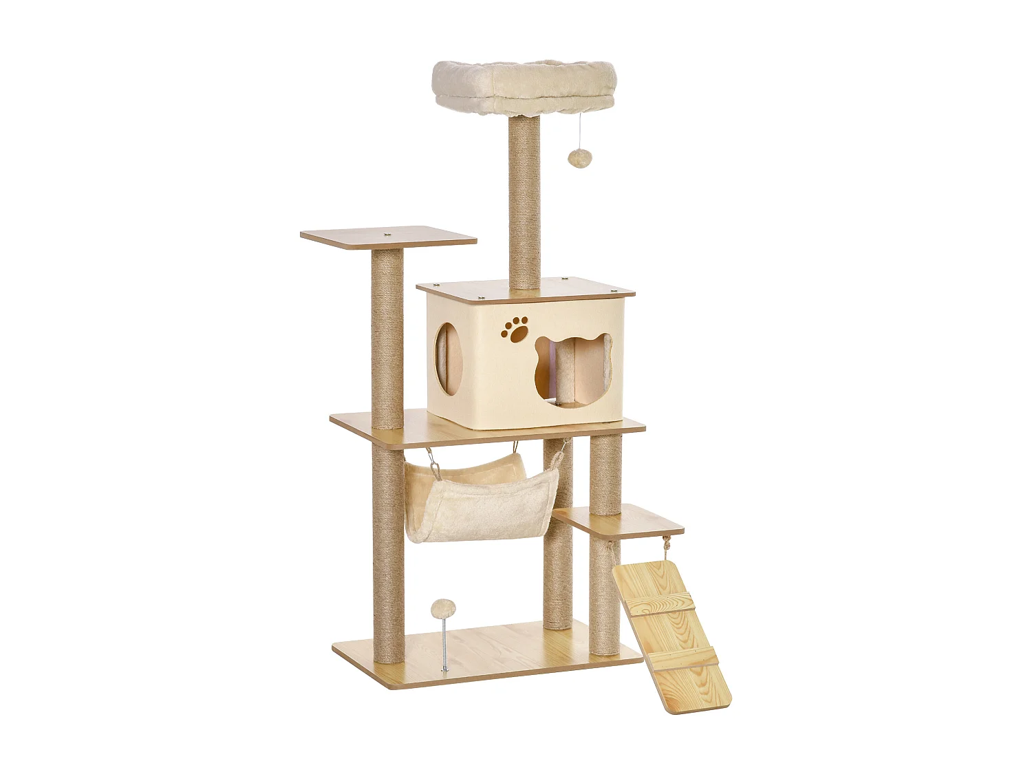 Arbre à chat design effet bois naturel H.130cm nombreux équipements jouets