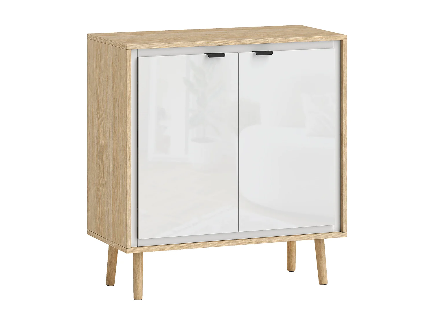 Buffet style nordique 2 portes étagère façade blanc laqué effet bois clair