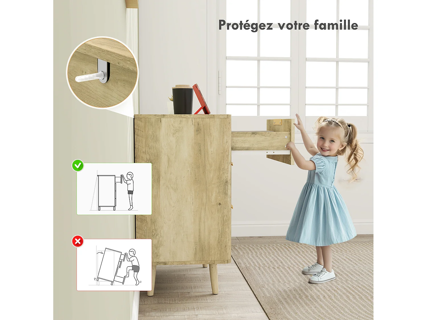 Commode 6 tiroirs effet bois façades cannelées poignées métal doré