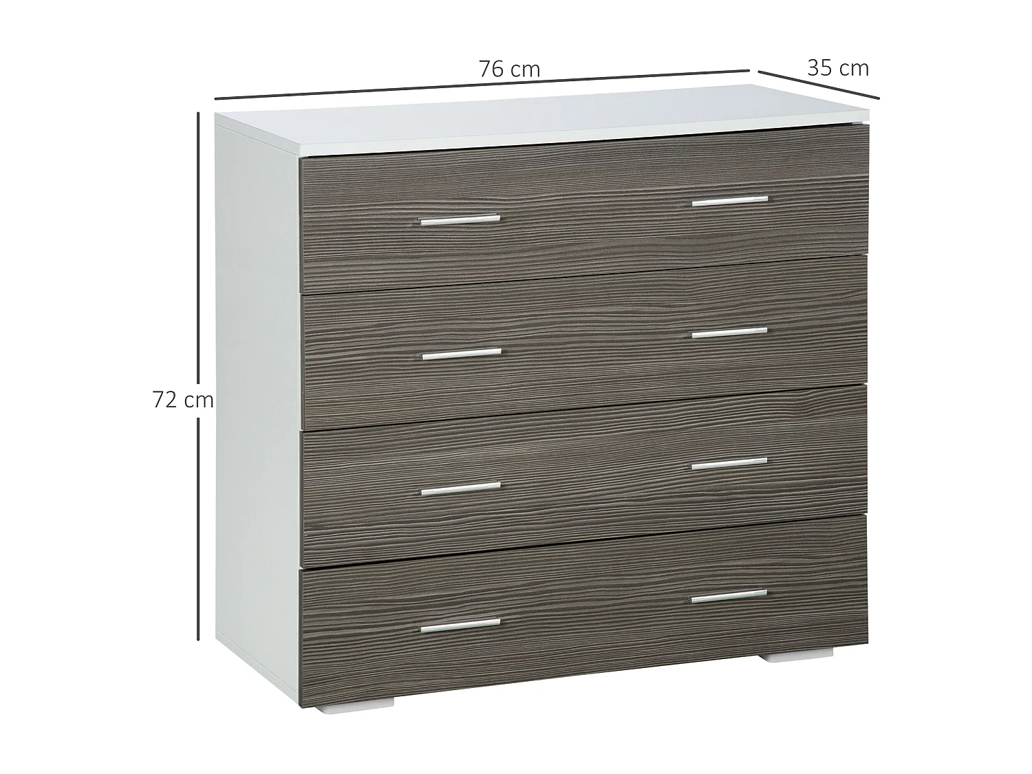 Commode 4 tiroirs style contemporain 76 x 35 x 72 cm blanc gris