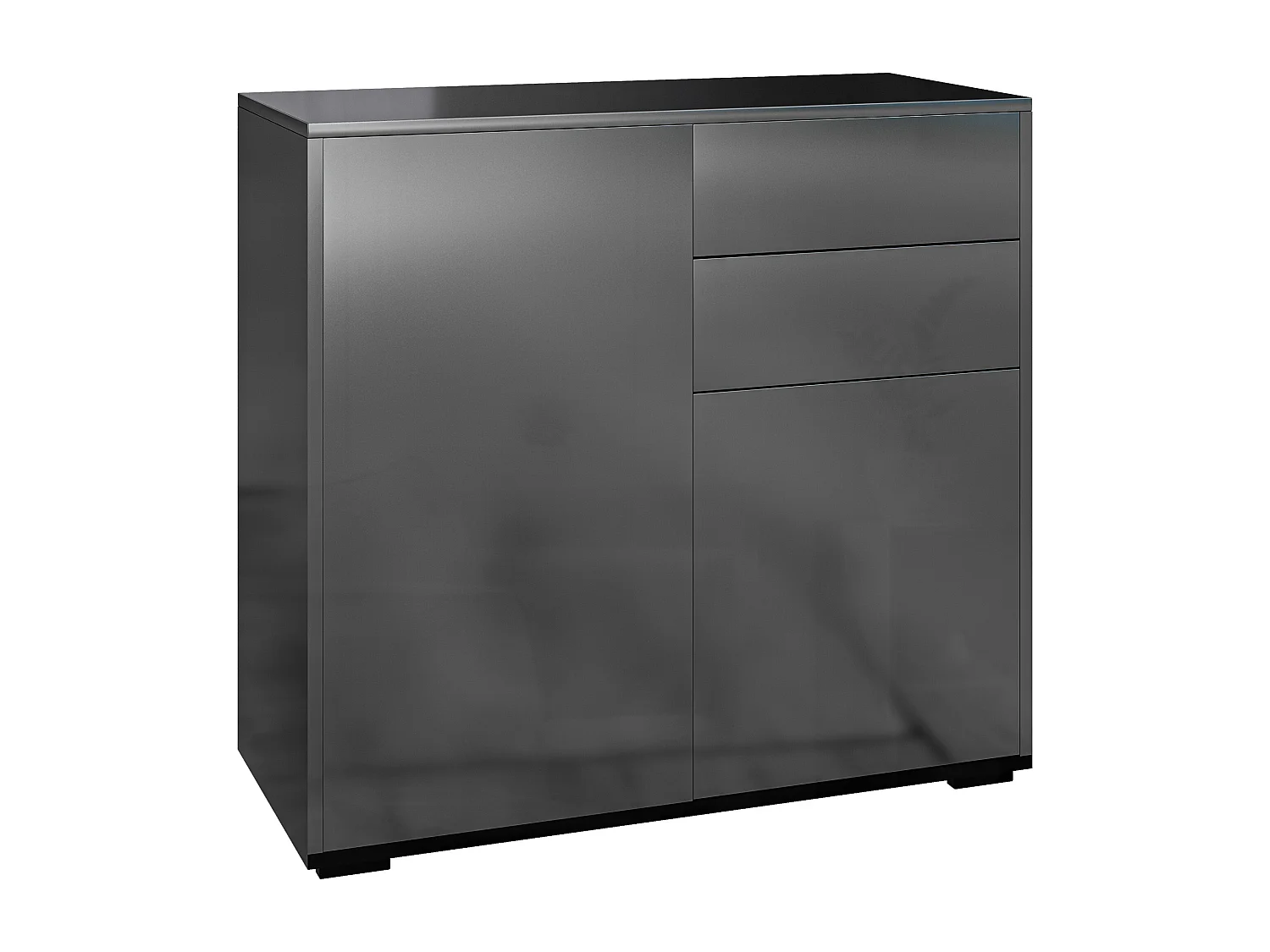 Commode buffet meuble de rangement 2 tiroirs 2 portes avec étagère 79 x 36 x 74 cm noir laqué