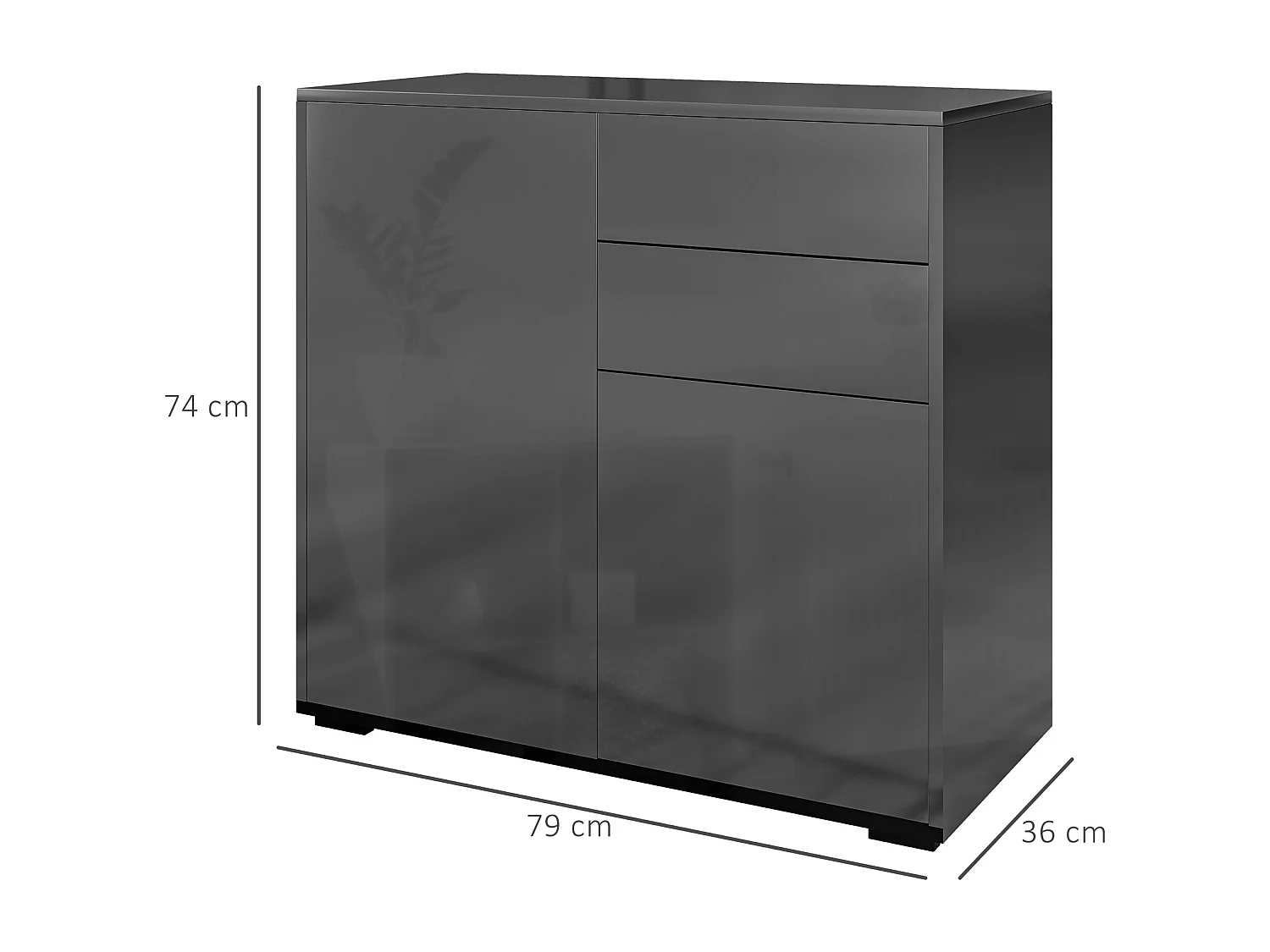 Commode buffet meuble de rangement 2 tiroirs 2 portes avec étagère 79 x 36 x 74 cm noir laqué