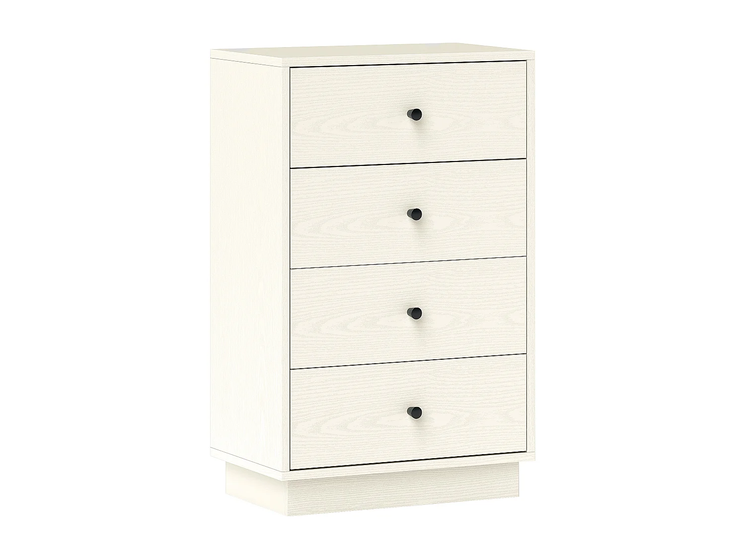 Commode 4 tiroirs dim. 47L x 29l x 75H cm poignées coniques métal noir effet bois blanc