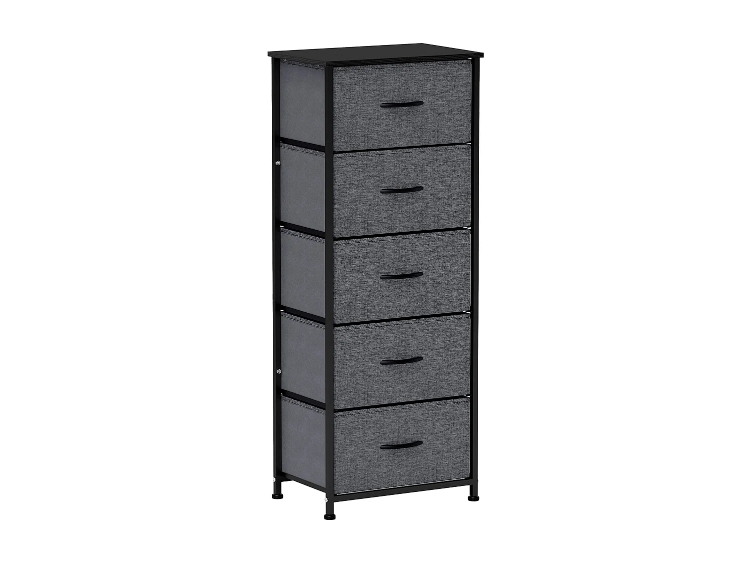 Chiffonnier rangement 5 tiroirs - dim. 45L x 30l x 116H cm - structure acier noir tissu pliant anthracite