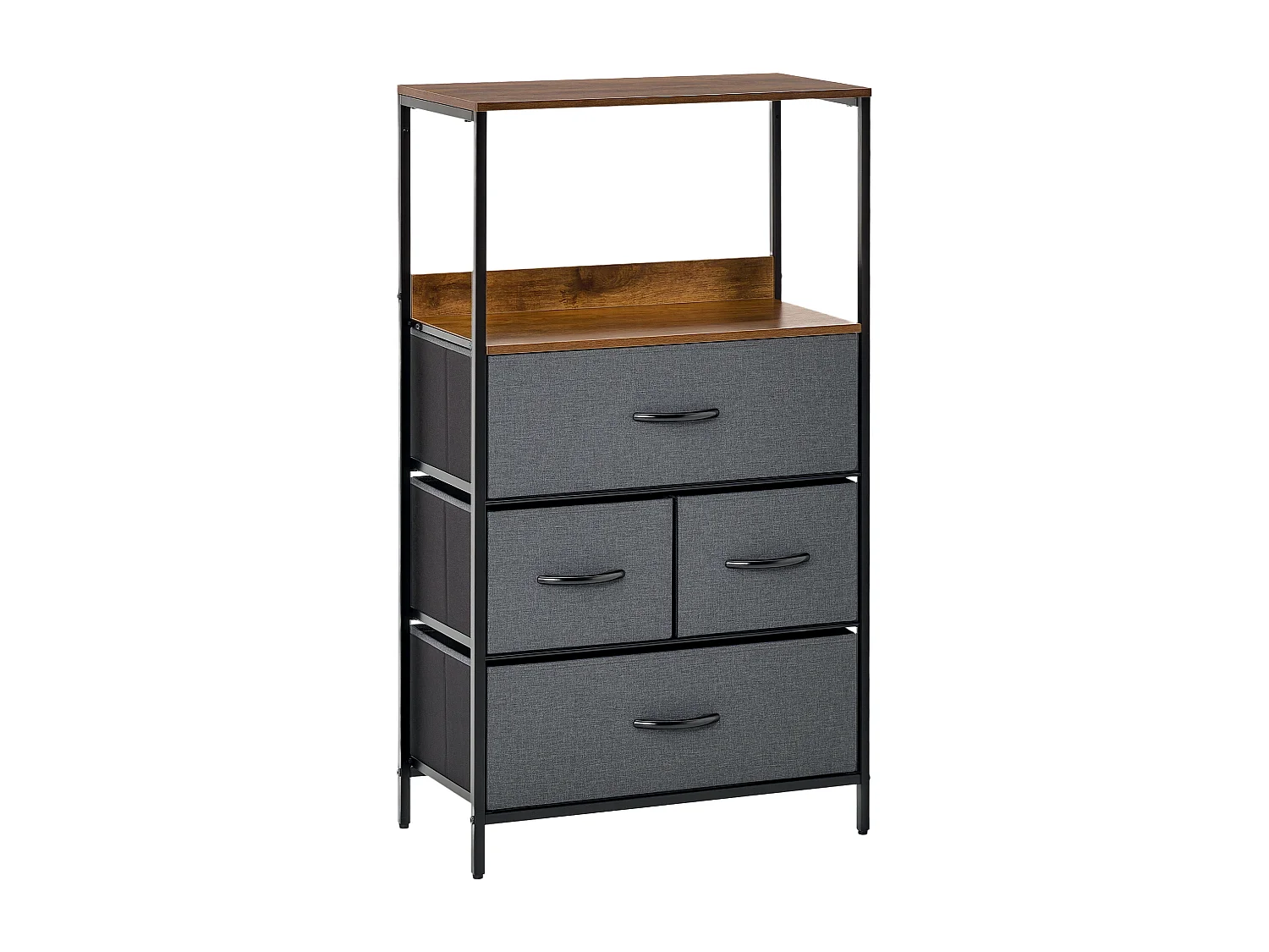 Commode meuble de rangement chiffonnier 4 tiroirs amovibles 1 étagère 58 x 29 x 103 cm gris effet bois