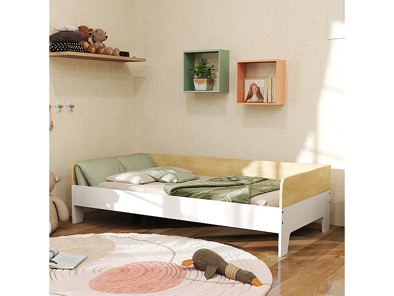 Lit pour enfant 3-8 ans style nordique - sommier à lattes inclus - blanc effet bois clair