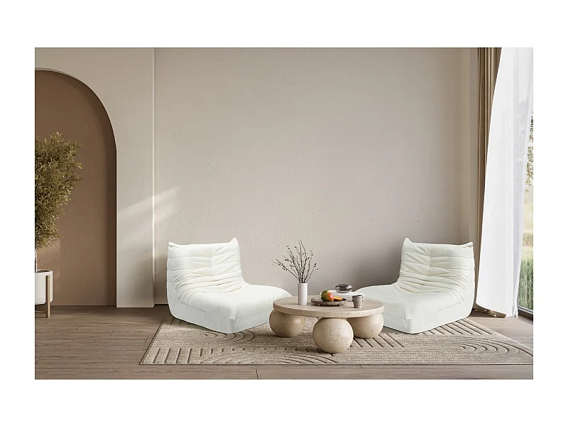 Lot de 2 chauffeuses pour canapé modulables en tissu texturé "Velasca" - Crème