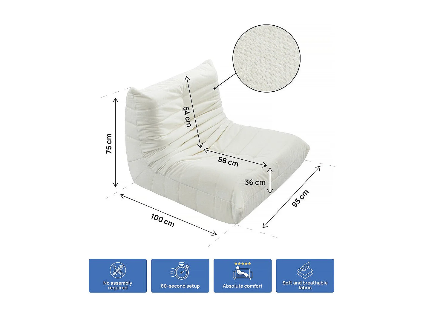 Lot de 2 chauffeuses pour canapé modulables en tissu texturé "Velasca" - Crème