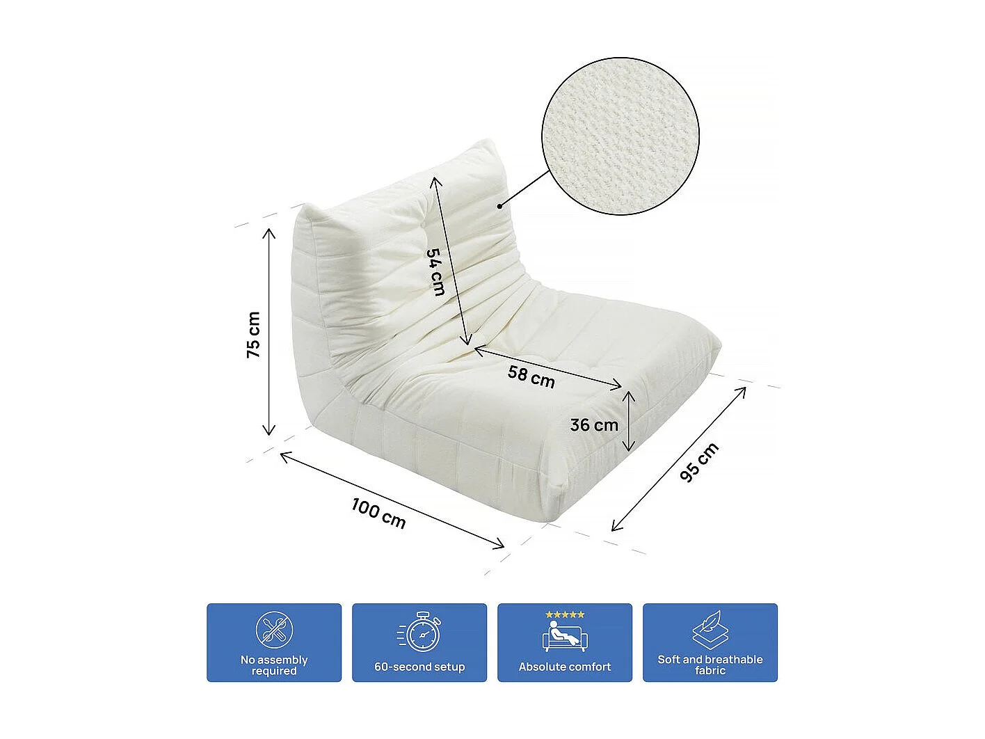 Lot de 2 chauffeuses pour canapé modulables en tissu texturé "Velasca" - Crème