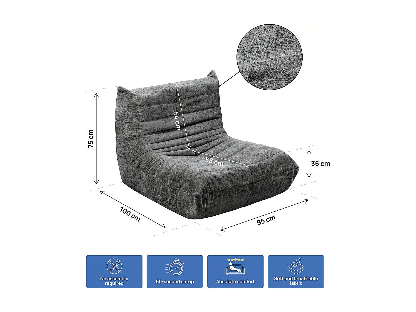 Chauffeuse en tissu texturé "Velasca" - 95 x 100 x 75 cm - Gris