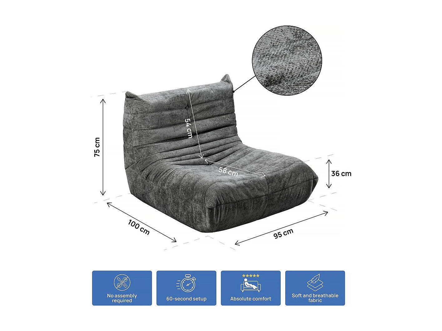 Chauffeuse en tissu texturé "Velasca" - 95 x 100 x 75 cm - Gris