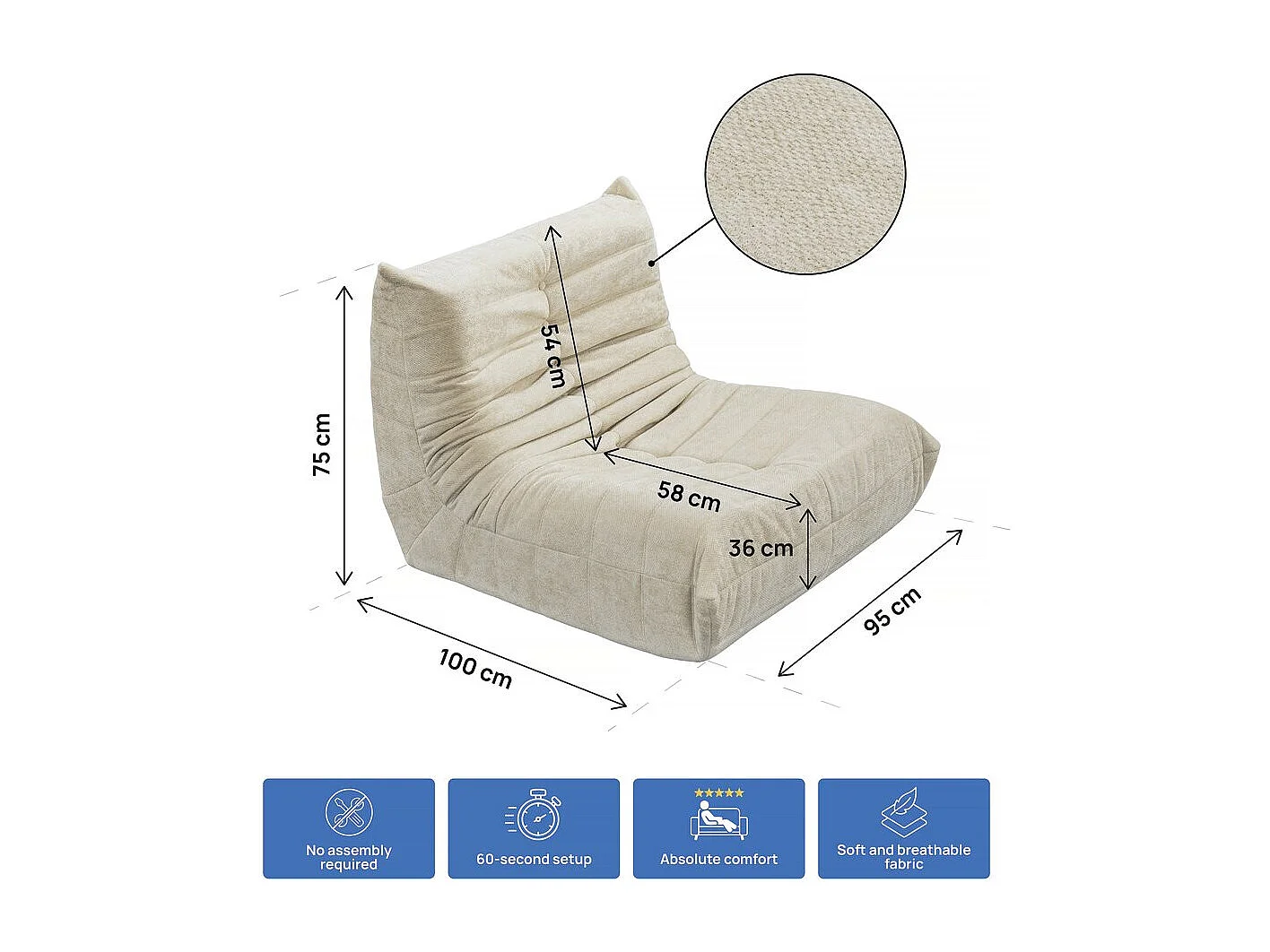 Chauffeuse en tissu texturé "Velasca" - 95 x 100 x 75 cm - Beige