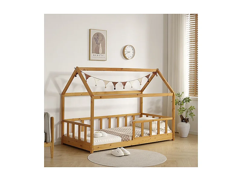 Lit cabane en bois pour enfant "Mila" - 90 x 190 cm - Marron