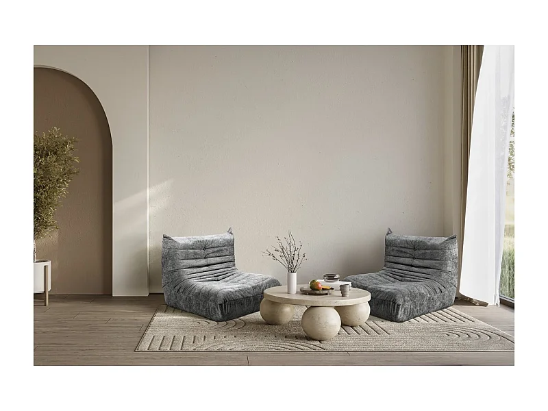 Lot de 2 chauffeuses pour canapé modulables en tissu texturé "Velasca" - Gris