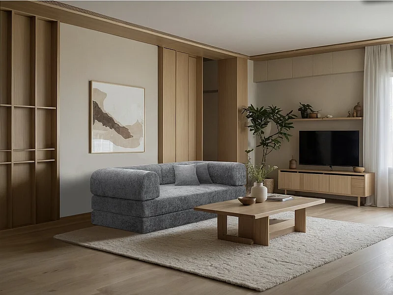 Divano trasformabile "Elior" 3 posti in tessuto testurizzato - Grigio scuro