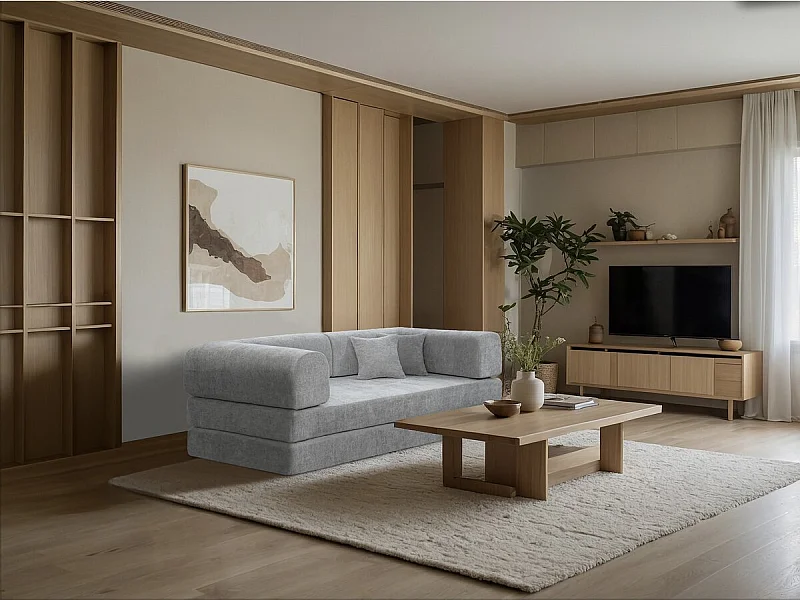 Rechte slaapbank "Elior" in structuurstof - 3 zits - Grijs