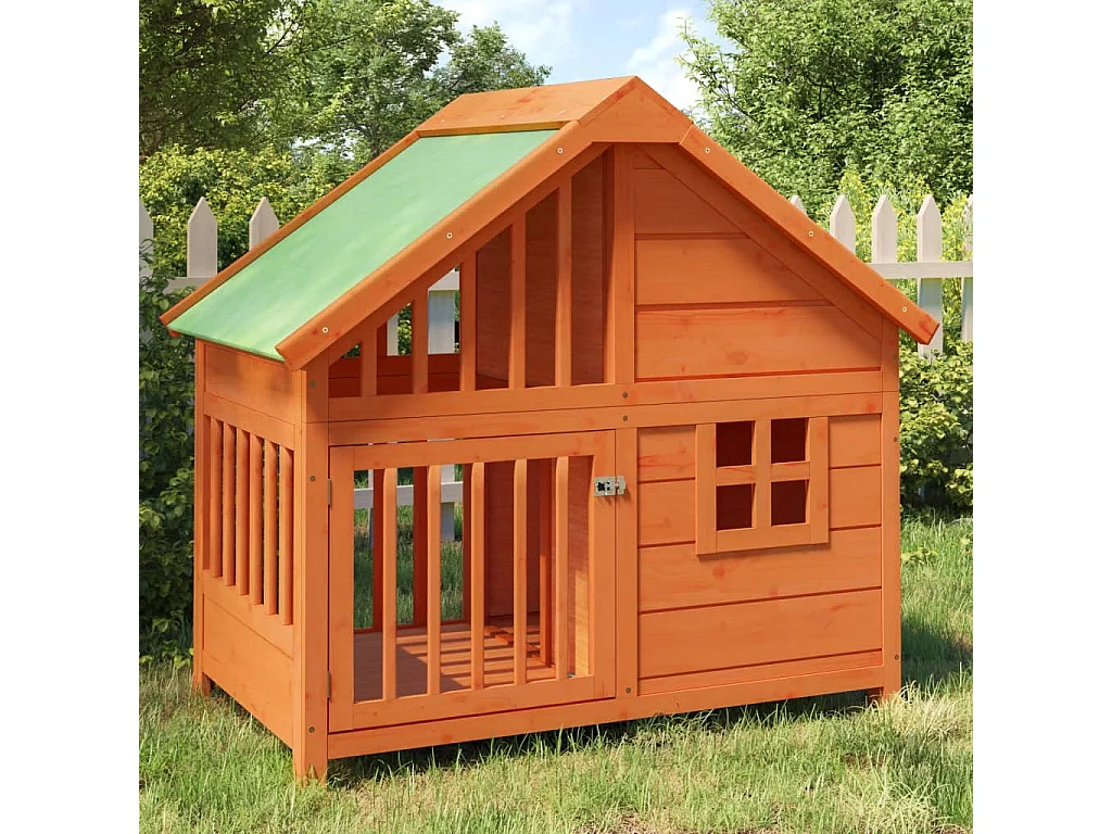 Caseta para perros madera maciza de pino marrón 96x60,5x87 cm