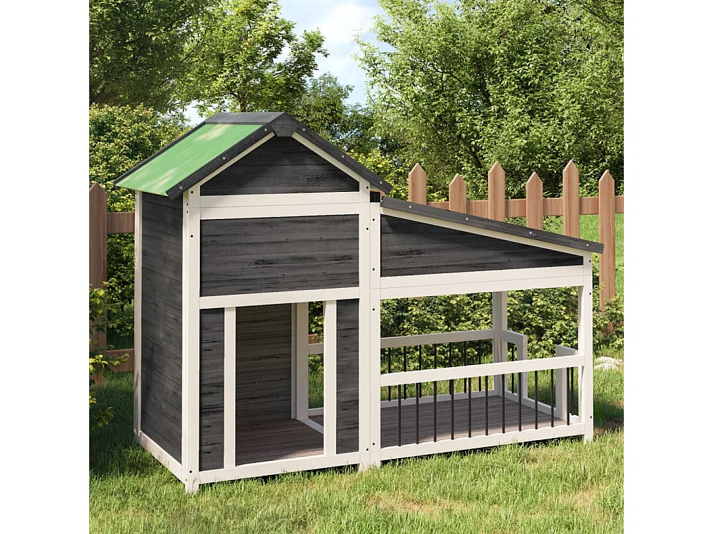 Caseta para perros madera maciza de pino gris 143x60,5x109 cm